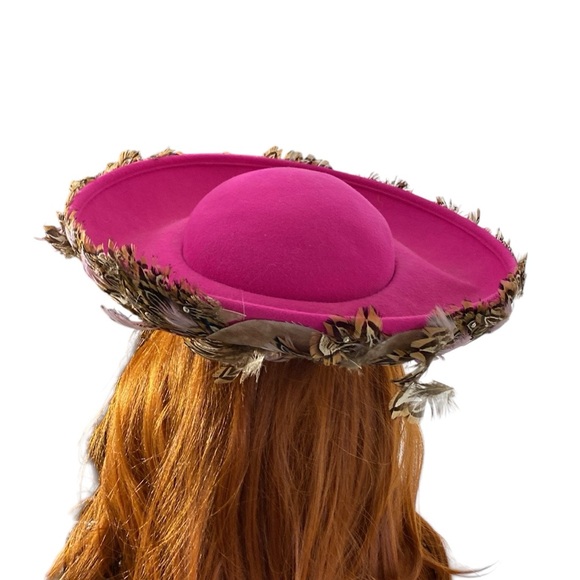 Vintage Mr. John Excello Hot Pink Feather‎ Hat 100% Wool Church Kentucky Derby main image 7